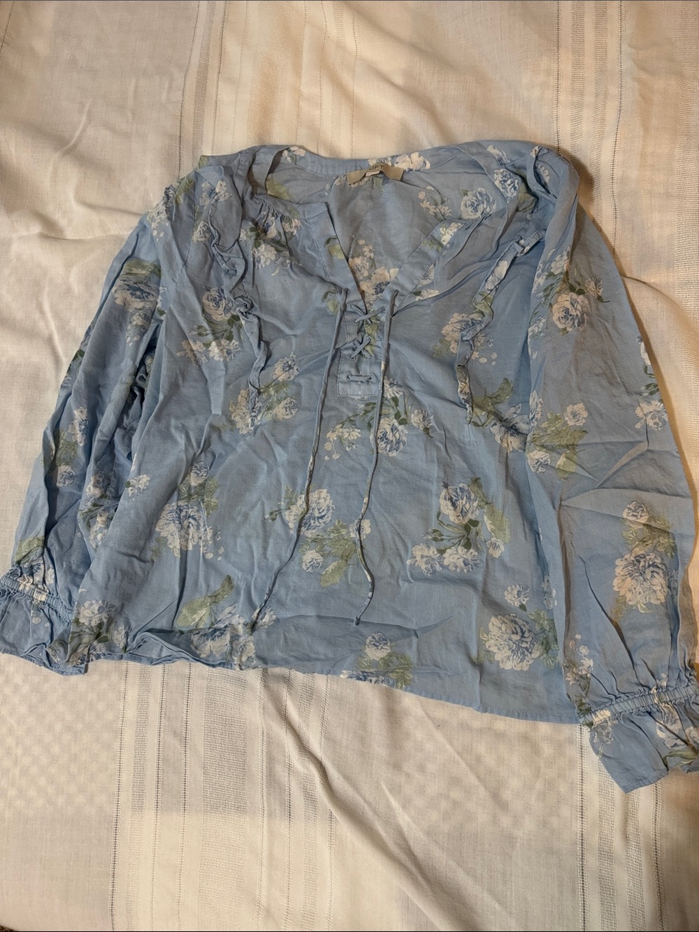 LOFT Light Blue Floral Tie-Front Blouse